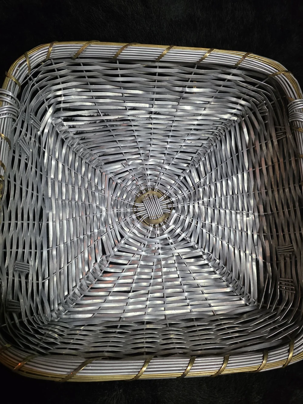 Vintage Aluminum And Brass Woven Basket For 10x10 Pyrex Dish